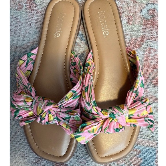 Kensie Shoes - Kensie Womens Pink Lemon Floral Bow Slide Sandals Square Toe Flat Shoes | 8.5